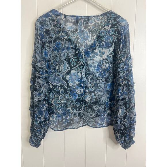 The Kooples Blue V Neck Sheer Paisley Print Cropped Blouse Size 1 FR/US 4 - Picture 8 of 9